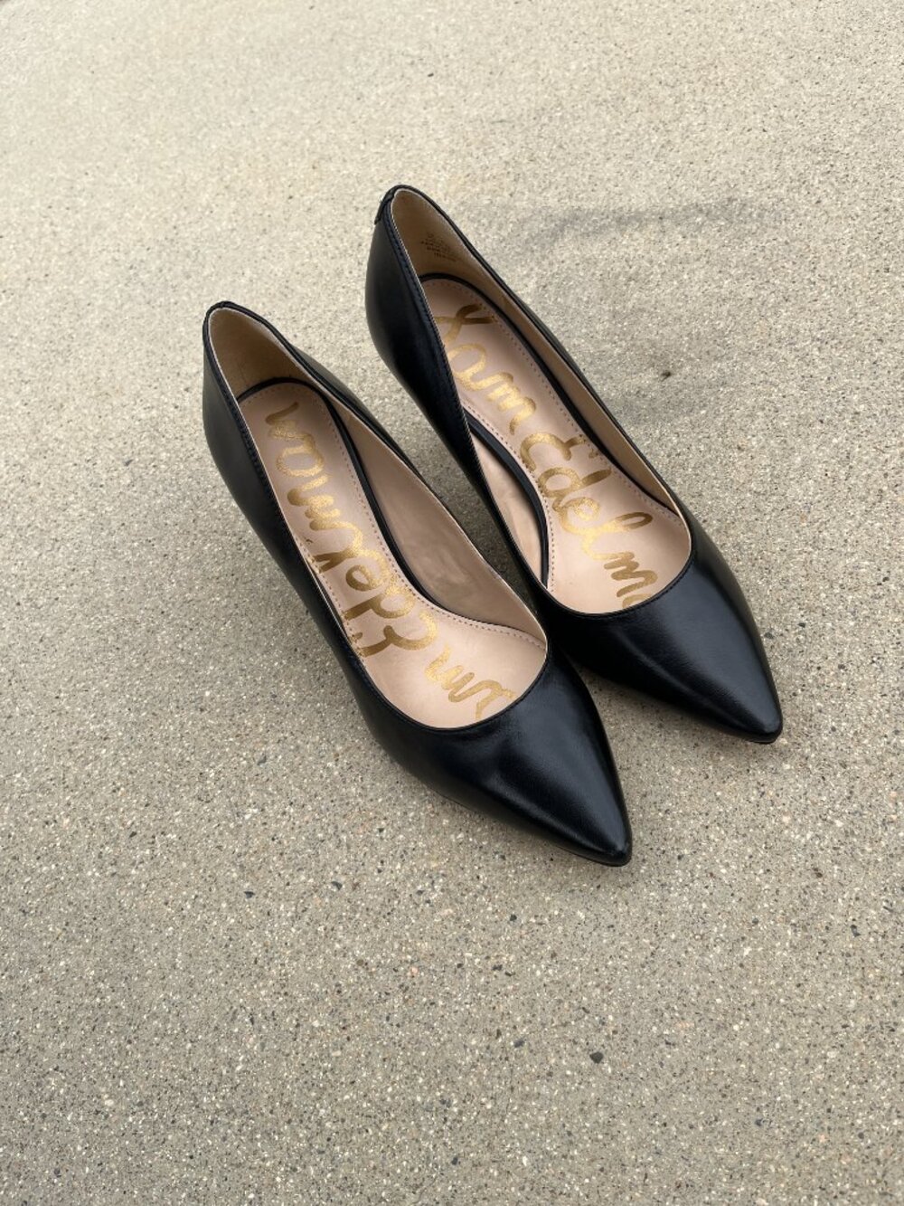 Sam Edelman Tristan Black Leather Stiletto Pumps Pointed Toe Heels work classic